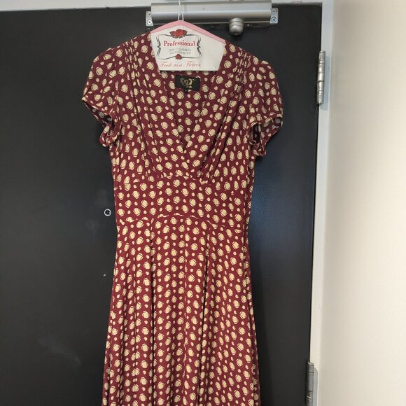 House of Foxy 1930s Ava Tea Dress in Wine Deco Dot EUC - Picture 2 of 5
